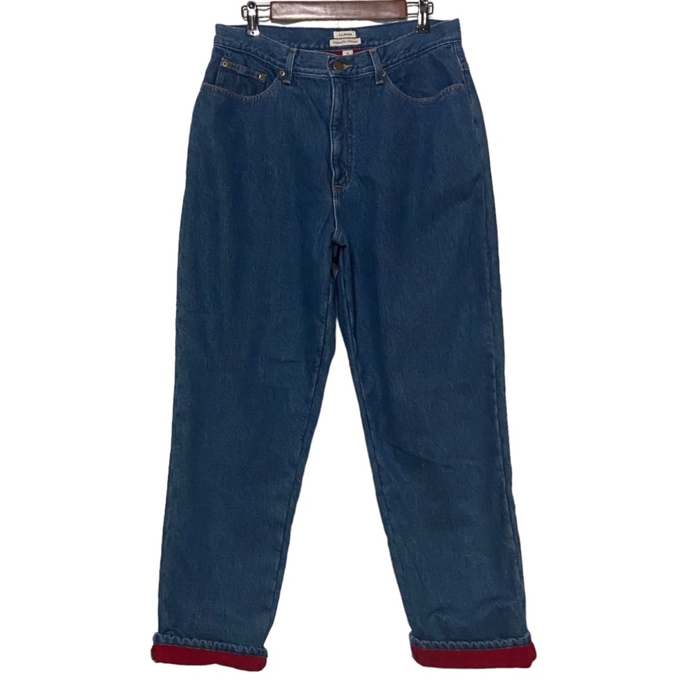 VTG LL Bean Flannel Lined Jeans Blue Preppy Lumber Jack Thick Insulated Jeans 14